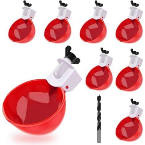 Ensemble de 8 grands abreuvoirs professionnels pour volailles, raccords en T pour canards, oies, dindes, lapins et autres oiseaux avec outil d'ouverture pour fixer les trous. (1/5)