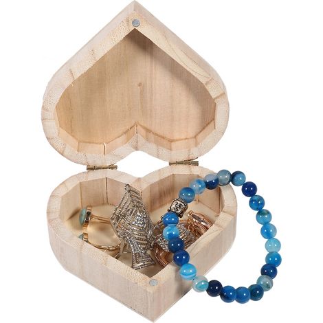 Coffret cadeau en bois naturel en forme de coeur pour rangement de bijoux, boîte de transport décorative artisanale, étui romantique pour colliers et bagues (1/5)
