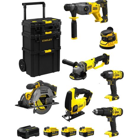 STANLEY FatMax Kit SVK707 (SFMCH900 + SFMCG400 + SFMCD711 + SFMCF800 + SFMCS500 + SFMCS600 + SFMCW220 +3x4,0Ah +Cargador +Carro) (1/5)