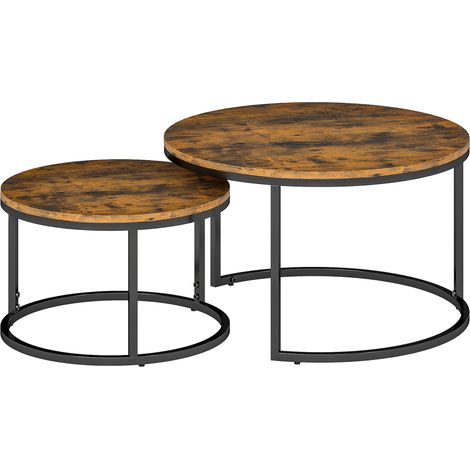 Lot de 2 tables basses rondes SONDY aspect bois vieilli (1/5)