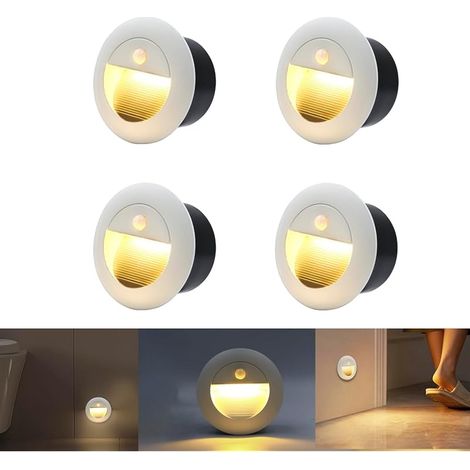 Applique Encastré Murale rond avec Détecteur de Mouvement 1.5W 3000K IP65 65mm, 3000K applique avec boîte, 230V eclairage mural alu escalier encastrable marchepied, Blanc(Paquet de 4) (1/5)