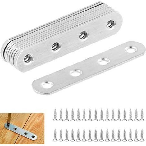 77 × 16 × 1,8 mm - Connecteur plat en acier inoxydable - Connecteur plat pour bois - Plaque perforée en métal - Angle plat pour connecteurs - Plaque de connexion en acier inoxydable argenté - Plaque (1/4)