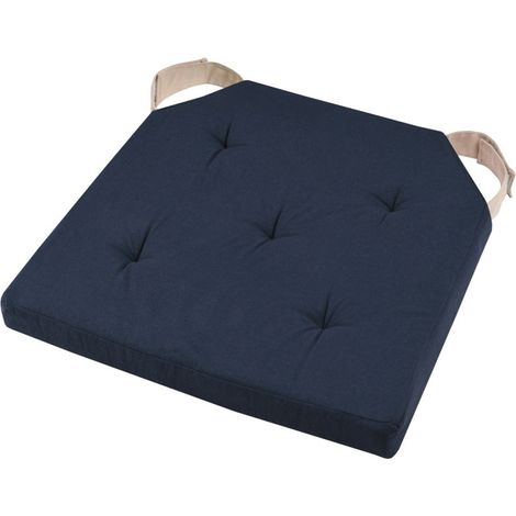 Lot de 4 galettes de chaise Duo velcro 38x38 Marine Lin (1/3)