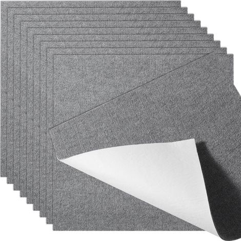 Dalles de moquette autocollantes, 61 x 61 cm, dalles de moquette auto-adhésives, douces et rembourrées, installation facile à faire soi-même pour chambre, salon, intérieur et extérieur (9 dalles, gris (1/5)