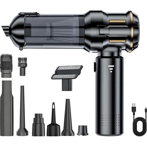 Handstaubsauger – Autostaubsauger 16.000 Pa, 100 W – USB-aufladbar – 3 Geschwindigkeitsstufen – Mehrere Düsen – Schwarz (1/5)