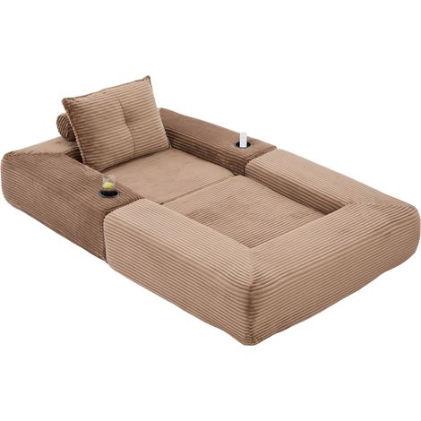 Divano letto pieghevole marrone in velluto a coste, schiuma e molle MODENUIT (1/5)