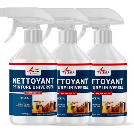 Nettoyage pinceau, solvant, peinture, diluant, tous types de peintures, vernis, lasure, brosse, rouleau - 1.5 L (3 x 0.5 L)  - ARCANE INDUSTRIES