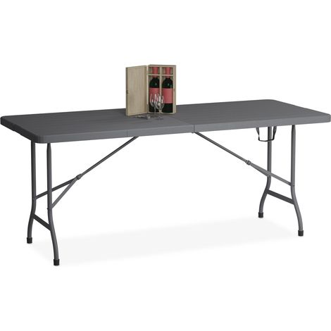 Relaxdays Gartentisch, klappbar, HxBxT: 73 x 180 x 74 cm, Kunststoff, Stahl, wetterfest, Holzoptik, Campingtisch, grau