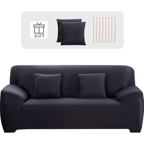 3 Seater Sofa Cover Stretch Sofa Cover with Armrest with 2 Cushion Covers Elastic Universal Non-Slip Sofa Cover (3 Seater, Dark Grey) (1/5)