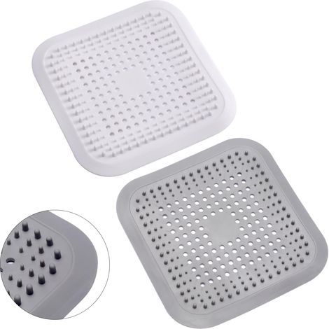 Lot 2 filtres attrape-cheveux silicone blanc gris à ventouse universel pour douche baignoire et évier cuisine (1/5)