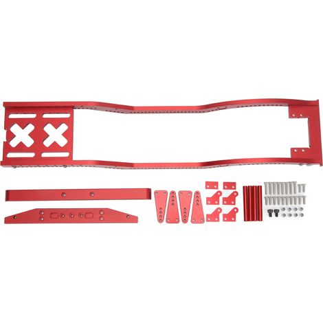 Châssis en alliage d'aluminium pour voiture RC SCX10 D90 1/10 (crawler) avec pare-chocs avant et arrière (rouge). (1/5)