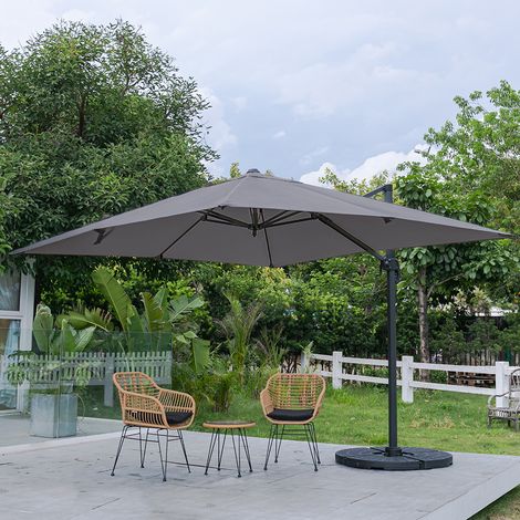 3M Large Garden Roma Tilting Aluminium Cantilever Parasol With Fan-shaped Base, Dark Grey