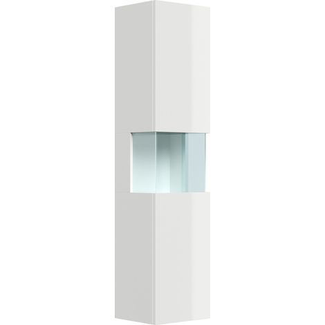Design Badschrank Hochschrank 150cm  Softclose Taifun Glaselement weiß Hgl