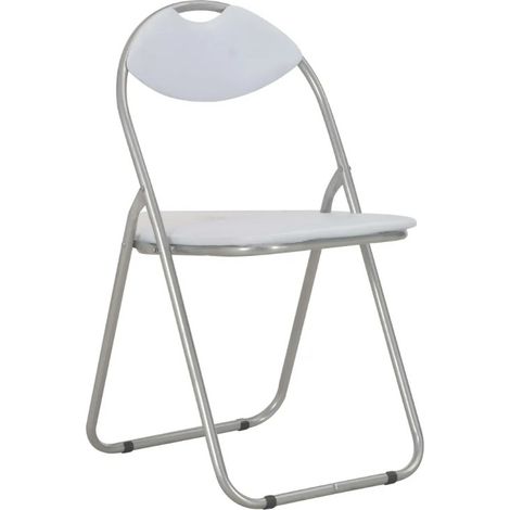 Chaises pliante simili cuir blanc et métal argenté Karel - Lot de 4 (1/5)