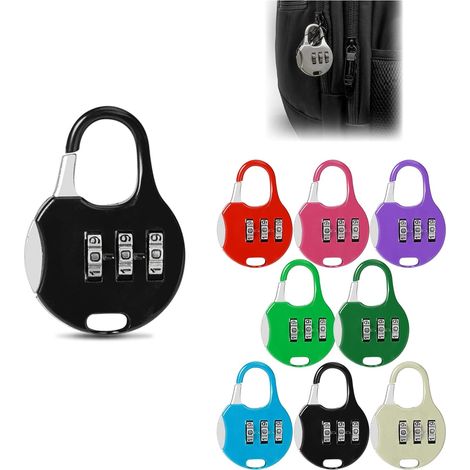 Cadenas à combinaison (8 couleurs), 8 cadenas à combinaison colorés
