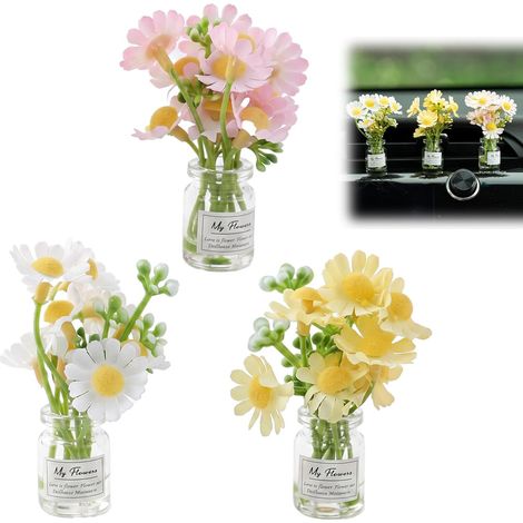 3 Mini Vases Verre Marguerite Artificielle, Decoration Voiture Interieur (1/5)