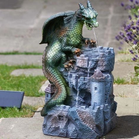 Solar Powered Water Fountain Dragon Garden Water Feature Solar Powered Cascading Fountain with Remote Panel Outdoor Dragon Ornament