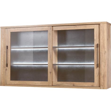 NILLA - Vaisselier 2 Portes Aspect Bois avec Eclairage Led