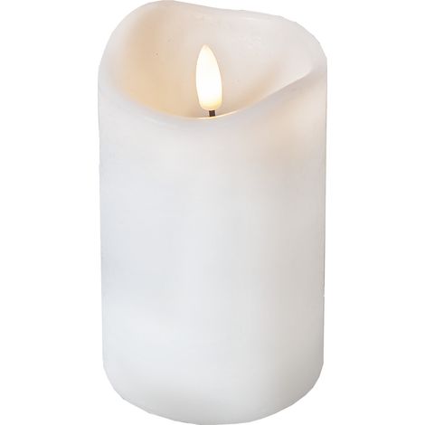 LED Echtwachs-Kerze ,Flamme' in weiß, Batterie + Timer, Flacker-Effekt, H 14cm, Ø 7,5cm (1/5)