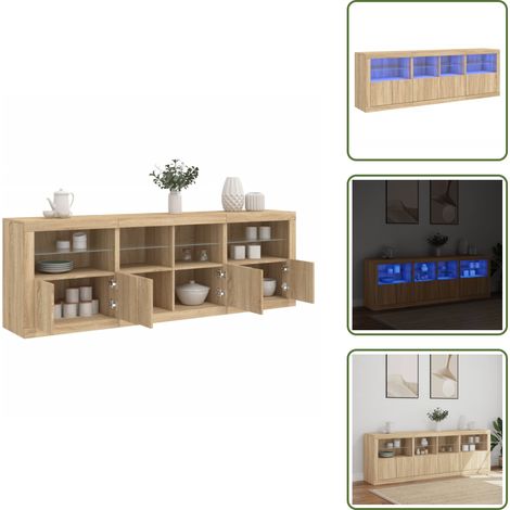 Credenza con ante - vidaXL Credenza con Luci LED Rovere Sonoma 202x37x67 cm - Credenza con spazio portaoggetti