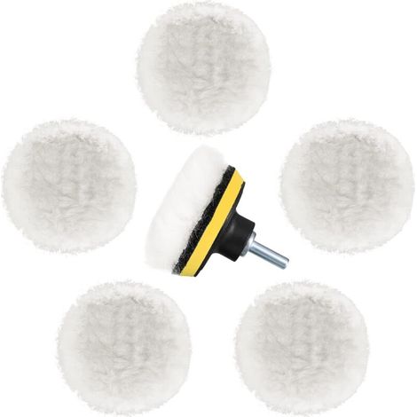 Kit de 6 tampons de polissage en laine, disques de polissage pour perceuse (3 pouces), avec adaptateur pour perceuse M14. (1/5)