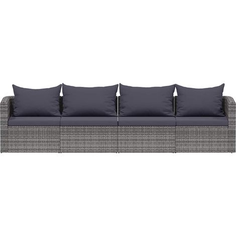 Meuble de jardin 4 pcs avec coussins Gris Résine tressée (1/5)