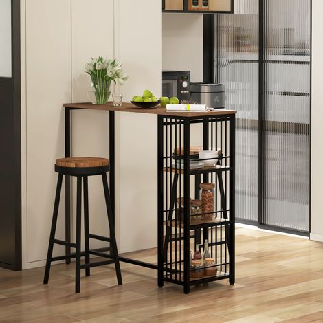 Mesa alta industrial para cocina con 3 estantes marrón OKMYHOME (1/4)