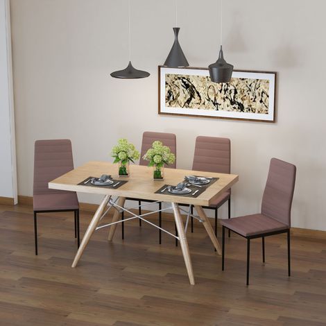 Ensemble de 4 chaises rembourrées pour salon ou salle à manger. Chaises de cuisine modernes. Structure en métal et tissu kaki.
