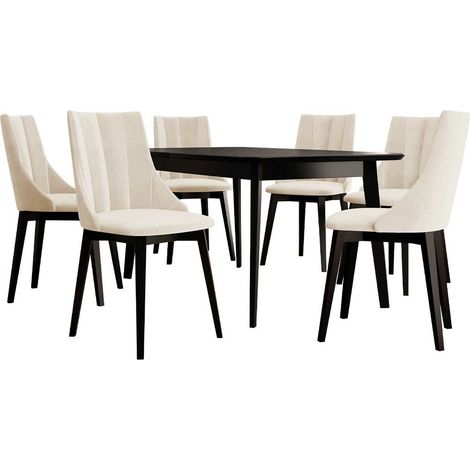 Conjunto de comedor Racine 139, Negro + Magic Velvet 2250, 76x80x140cm, Diámetro: 0, Número de asientos: 6, Estilo: Contemporary