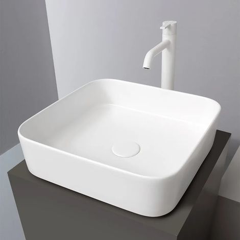 Lavabo da appoggio quadrato 40 in ceramica bianco lucido Epsilon (1/5)