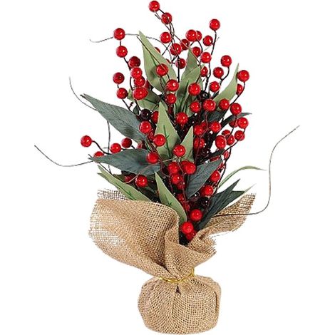 Arbre à Baies Rouges Artificiel Type B Décoration Réaliste Base en Bois et Lin 39cm pour Intérieur (1/4)