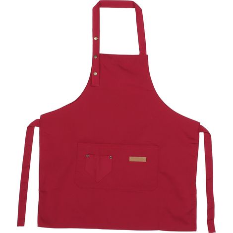 Tablier de cuisine en coton rouge avec poches pratiques pour cuisson et travail (1/5)