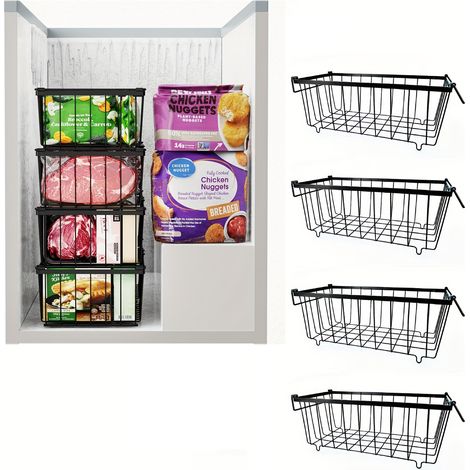 Set of 4 Kitchen Refrigerator Storage Baskets, Portable Freezer Storage Shelf, Stackable Storage Basket (1/5)