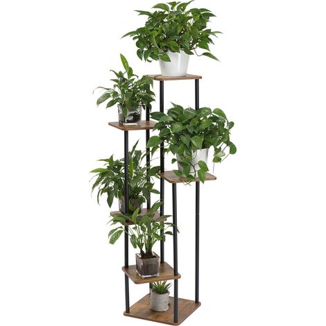 6-stöckiges Pflanzenregal aus Eisenholz, 116 x 30 x 30 cm, Massivholz, für drinnen und draußen, mehrstöckiges Blumenregal für Garten, Balkon, Wohnzimmer und Terrasse