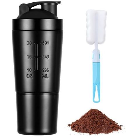 900-ml-Edelstahl-Protein-Shaker, Protein-Shaker mit Pulverfach und Mixkugel, Protein-Shakerflasche für Proteinshakes, BPA-freie Sportflasche (1/5)