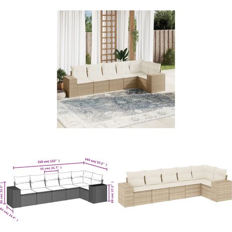 6-tlg. Garten-Sofagarnitur mit Kissen Beige Poly Rattan - Gartensorte - Esszimmergarnitur - Lounge Set - Outdoor Möbel - Gartenmöbelset - Home & Living (1/3)