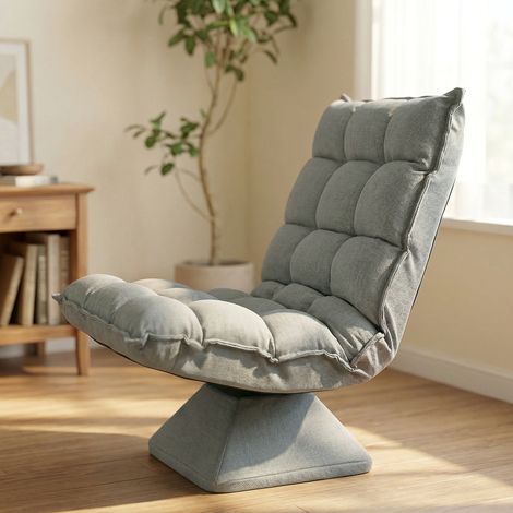 Fauteuil de relaxation pivotant à 360° avec dossier réglable en 5 positions, revêtement en tissu effet velours, gris clair (1/5)