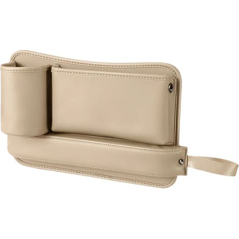 (Beige A) Sac de rangement multifonctionnel en cuir nappa pour siège auto, comble les espaces entre les sièges et range les accessoires intérieurs. (1/5)
