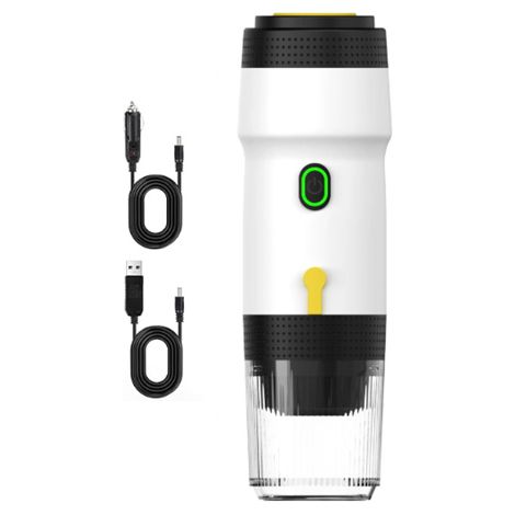 Machine à espresso portable 3-en-1, 12V – auto-chauffante, batterie 7500mAh, compatible capsules NS et café moulu, idéale camping et voyage-Blanc (1/5)