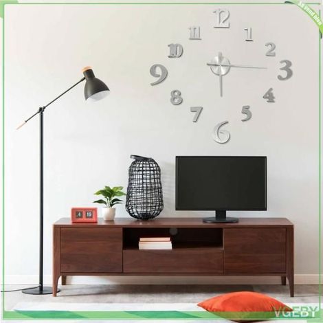 Horloge murale 3D - Design moderne - Argenté - 100 cm - Effet 3D (1/5)
