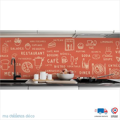 Crédence : Dessin food foncé - Couleur Rouge saumon - Alu composite - 120 - 60 (1/3)