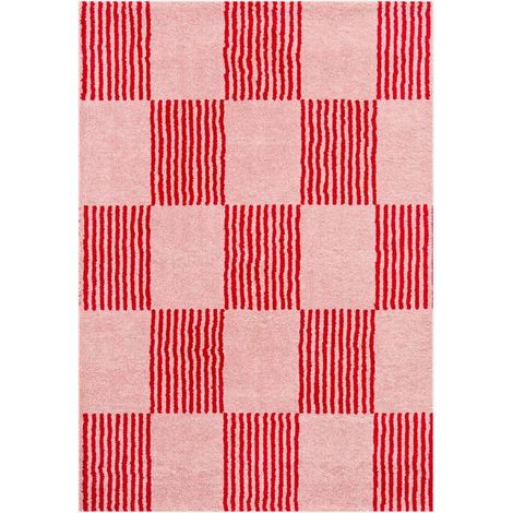 Tappeto interno a scacchi rosso e rosa