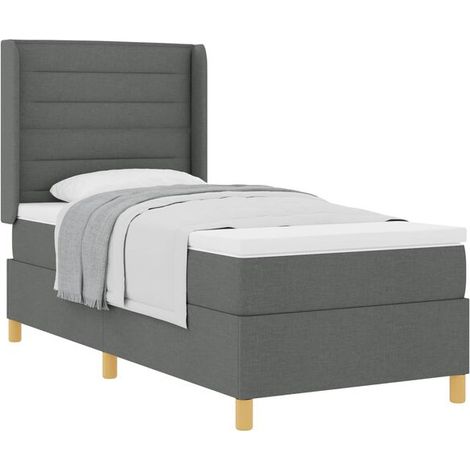 Cadre de lit à ressorts, matelas inclus, gris foncé, 80 x 200 cm, revêtement en tissu. (1/5)
