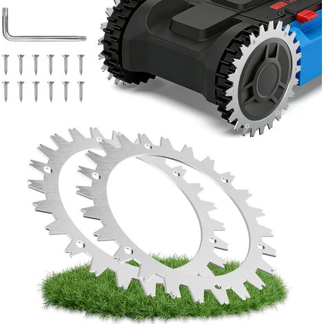 Wolketon Mähroboter Rad Spikes Anti-Rutsch-Platten 2er Set Silber 65 Manganstahl