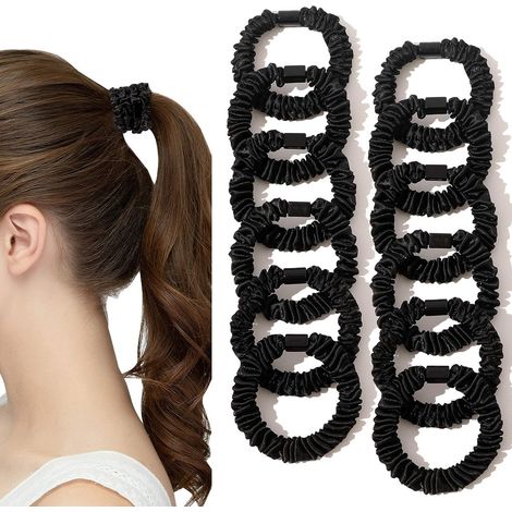 Lot de 12 chouchous noirs sans métal pour cheveux bouclés et longs élastiques à cheveux doux pour femmes et filles accessoires de coiffure (1/5)
