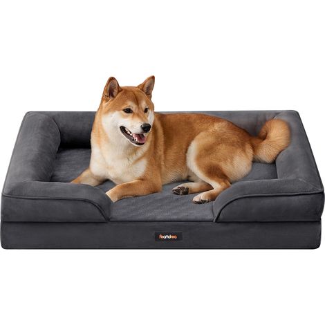 Panier pour Chien Orthopédique, Lit pour Chien L, Bord Surélevé, Mousse Alvéolée, Housse Amovible, Lavable, Antidérapant, Doublure Hydrofuge, Gris Ardoise, 89 x 63 x 16 cm PGW322GN01 (1/5)