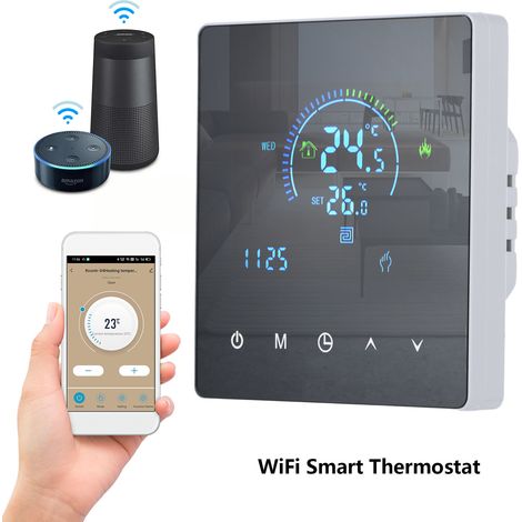 Thermostat de sol chauffant WiFi Tuya K2H16A, écran tactile HD, programmation 7 jours, commande vocale Alexa/Google