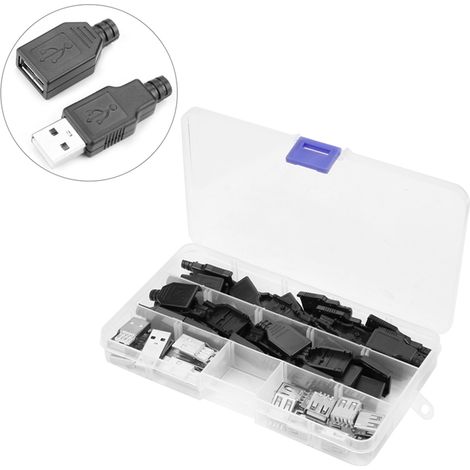20 pièces/set Connecteur USB Type A 2.0 4 Broches Prise Adaptateur Coque Plastique Noire