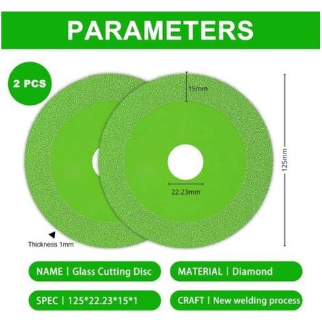 2 Pièces Disque Coupe Verre, Disque Diamant 125 Carrelage, Ø 22,23 mm Disque Carrelage pour Bouteille, Porcelaine, Jade, Granit, Verre (Vert) (1/5)