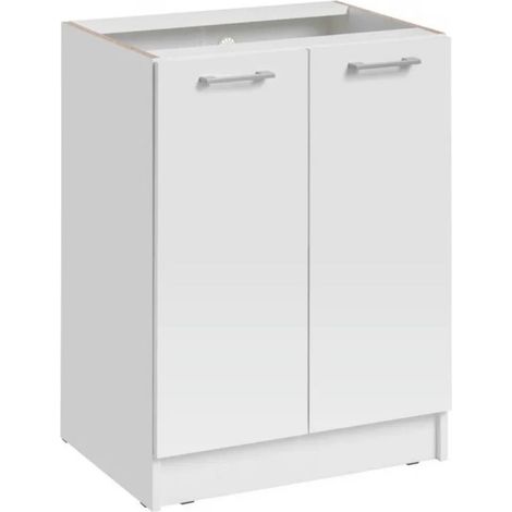 Cuisineandcie – Meuble bas de cuisine 2 portes blanc – Dimensions L 60 cm x H 82 cm x P 46 cm – Façades en stratifié 18 mm – Fermeture douce et silencieuse (1/5)